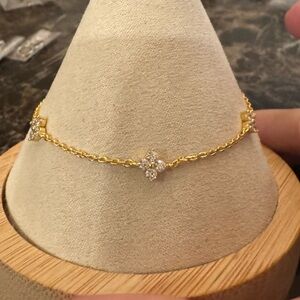 NEW Sterling Silver Gold Toned Delicate  Adjustable Bracelet Flowers Floral